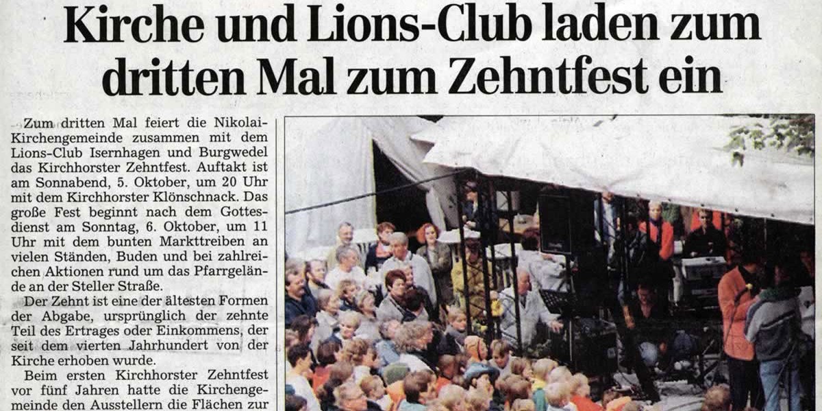 Kirche und Lions-Club laden zum dritten Mal zum Zehntfest ein