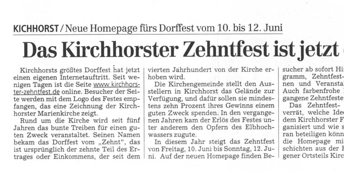 Das Kirchhorster Zehntfest ist jetzt online.