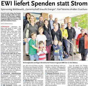 EWI liefert Spenden statt Strom [Nordhannoversche Zeitung, 01.08.2015, Carina Bahl]