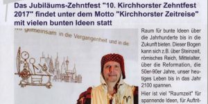 Das Jubiläums-Zehntfest „10. Kirchhorster Zehntfest 2017“ findet unter dem Motto „Kirchhorster Zeitreise“ statt