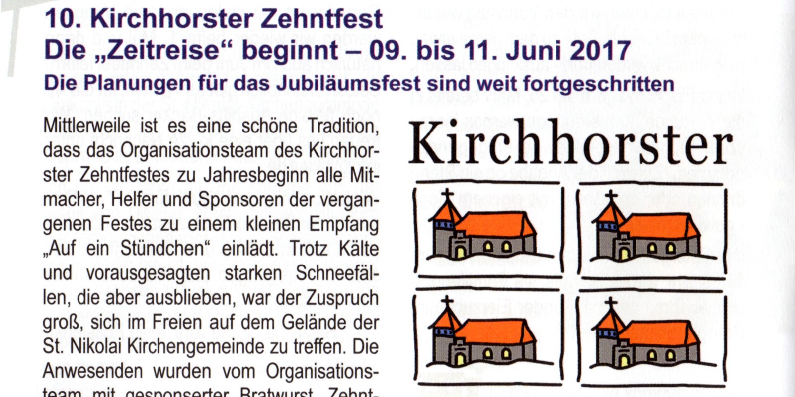 10. Kirchhorster Zehntfest – Die „Zeitreise“ beginnt – 09. bis 11. Juni 2017